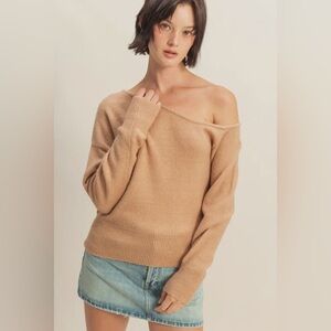 Hyfve, Asymmetric Off-Shoulder Knit Sweater Camel, Size S M L | new in poly